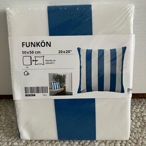 NWT - Ikea FUNKÖN Blue and White Striped Cushion Cover - 20x20 inches